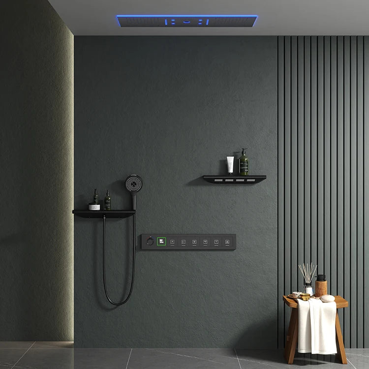 2026 TikTok Hot Style 6-Function LED Rainfall Thermostatic Concealed Bathroom Shower Set Single Handle Brass Ceramic Valve Core