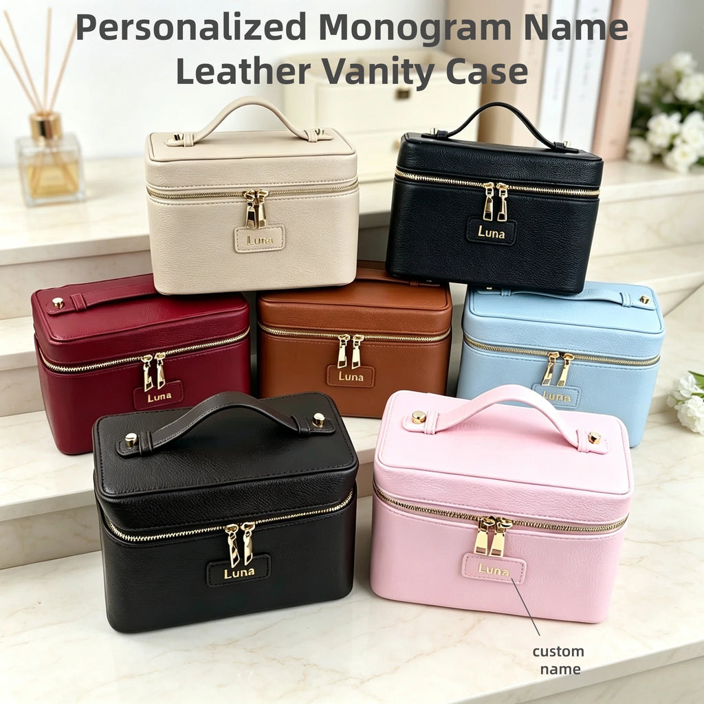 Customized Name PU Leather Cosmetic Bag with Zoned Storage and Large Capacity Travel Toiletry Bag for Autumn Winter New Arrivals