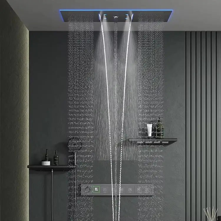Rainfall LED Bluetooth Shower Set with Digital Display and Thermostatic Control All Brass Buttons