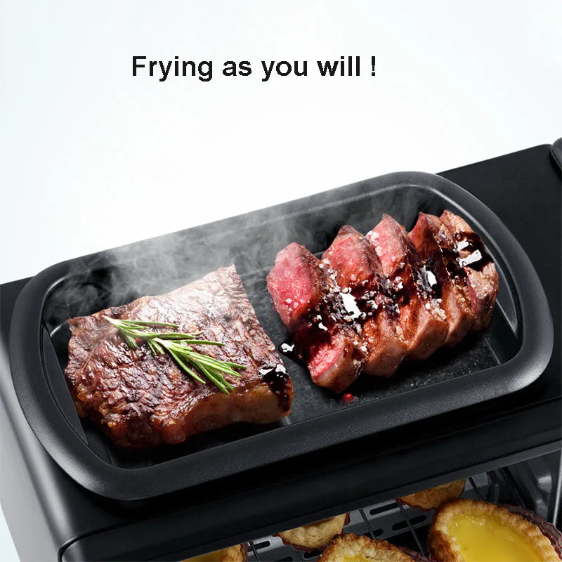 Multi Function 3in1 Breakfast Maker Electric Bread Roast Oven Steaming Coffee Pot Frying Fan In One Machine Kitchen Appliances