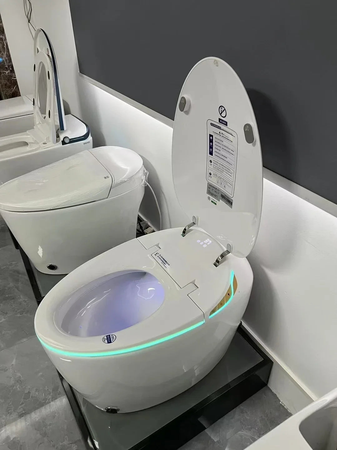 Egg Shaped Smart Toilet Fully Automatic Intelligent Bidet Integrated One-Piece Ceramic Commode Heated Seat Foot Sensor Flush