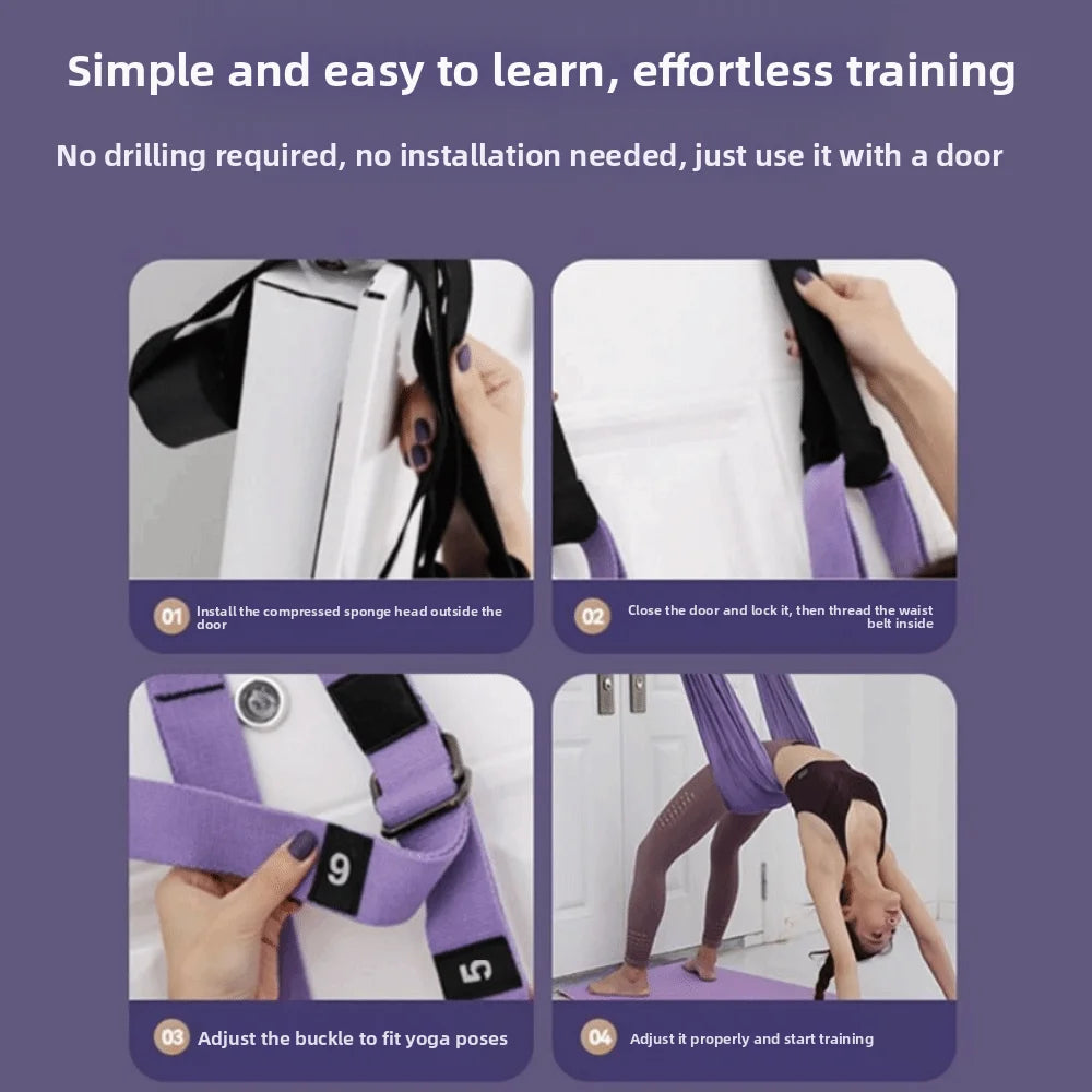 Adjustable Women Aerial Yoga Strap Elastic Stretch Door Hanging Aerial Yoga Hammock Swing Anti-Gravity Resistance Auxiliary