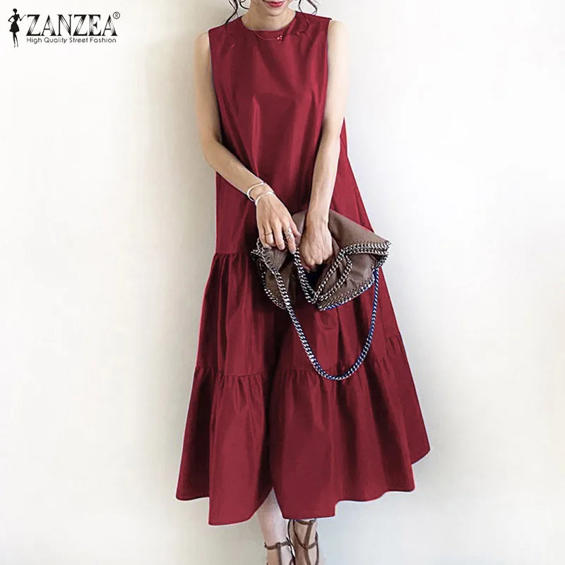 2025 ZANZEA Women Summer Dresses Stylish Sleeveless Ruffles Hem Sundress Casual A-line Holiday Beach Vestido Elegant Party Dress