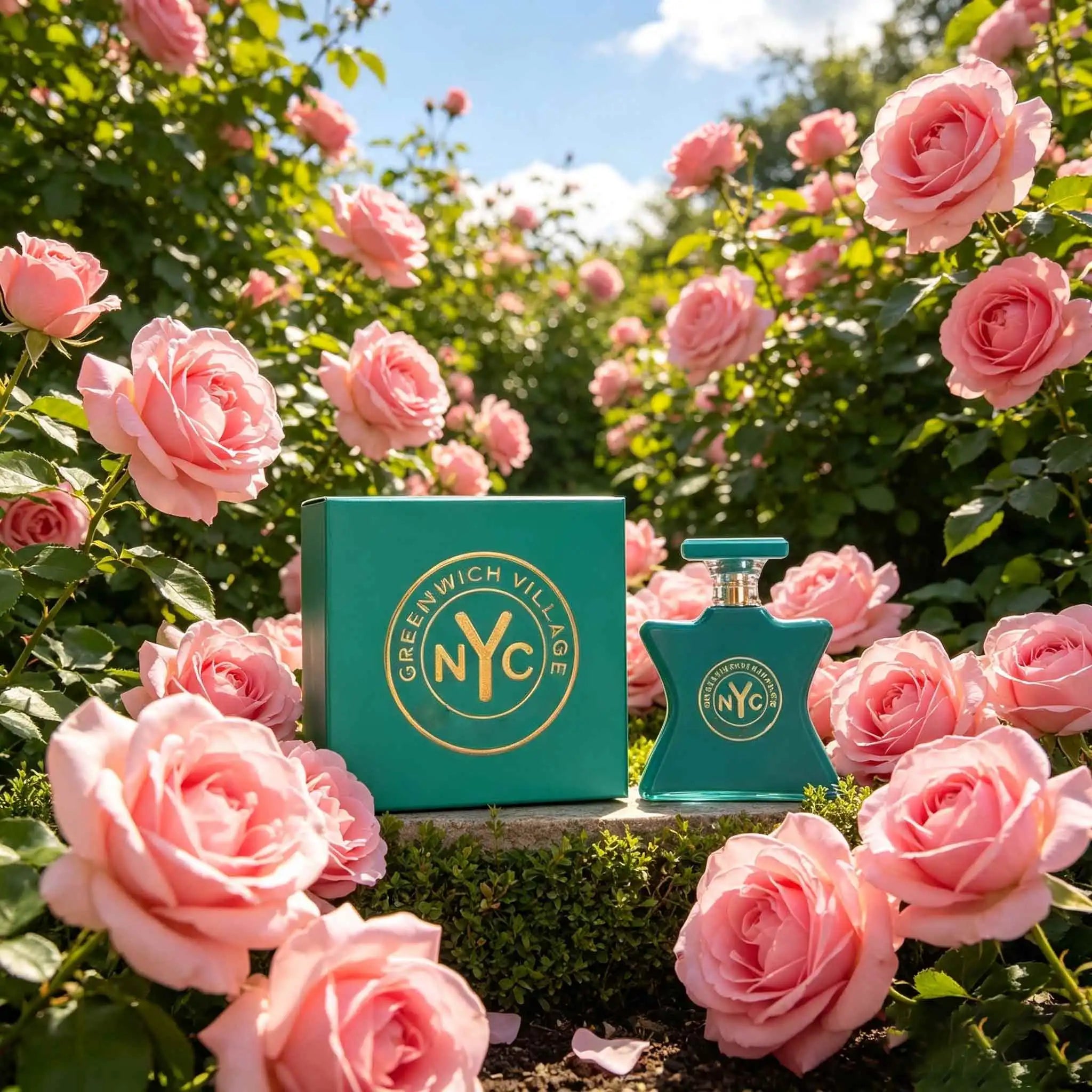Greenwich Village unisex perfume, sweet lychee‑blackcurrant and tender white florals, long‑warm vanilla‑praline finish. Luxurious turquoise bottle with gift box, perfect premium gift choice.