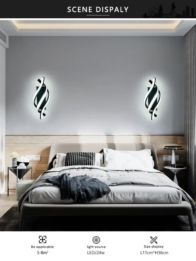 Modern LED Wall Lamp Home Line Decoration Wall Lamp Living Room Background Wall Bedroom Headboard Black White Lighting Lustre