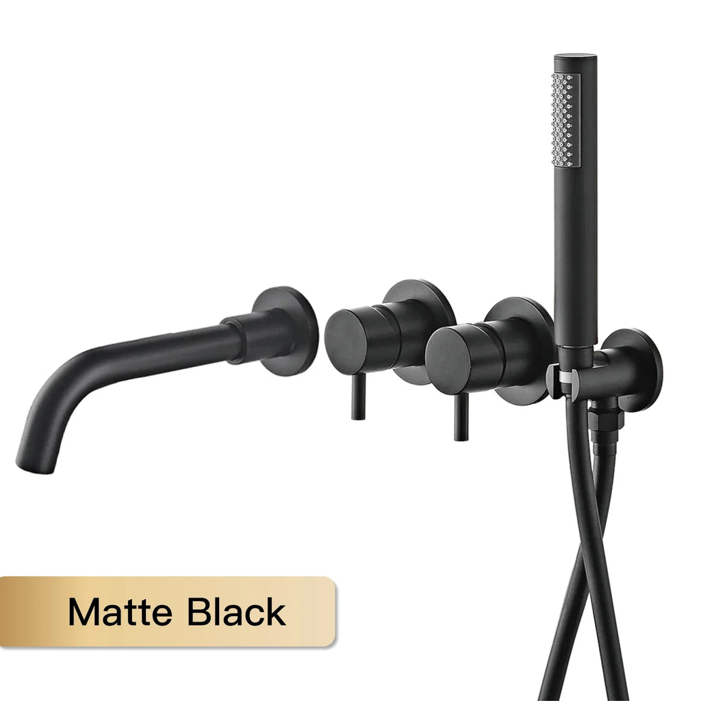 Farrete Concealed Wall-Mounted Bathtub Faucet Gun Grey All-Copper Built-In Cold and Hot Shower Head Set Bathroom Brushed Gold