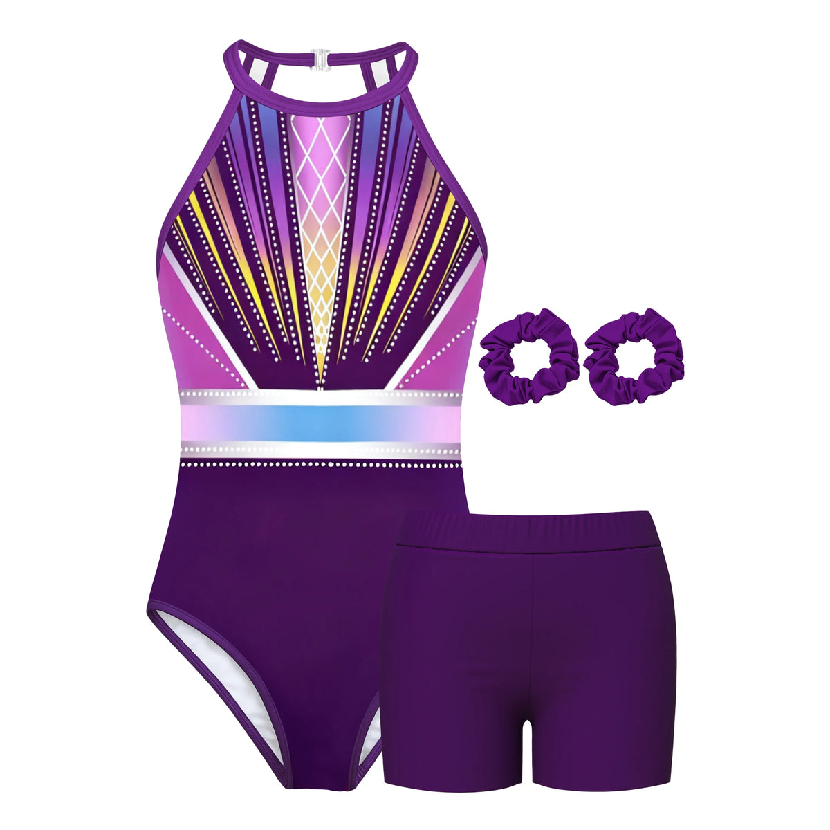 Gymnastics Leotard for Girls Athletic Gymnastics Unitard Halter Neck Biketard Tumbling Activewear for Kids No Diamond