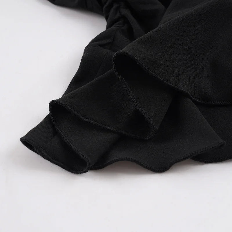 Fashionable Deep V-Neck Lace Panel Slim Fit Sexy Pleated Short Skirt Dress High Waist Milk Fiber Long Sleeve for Neutral Use