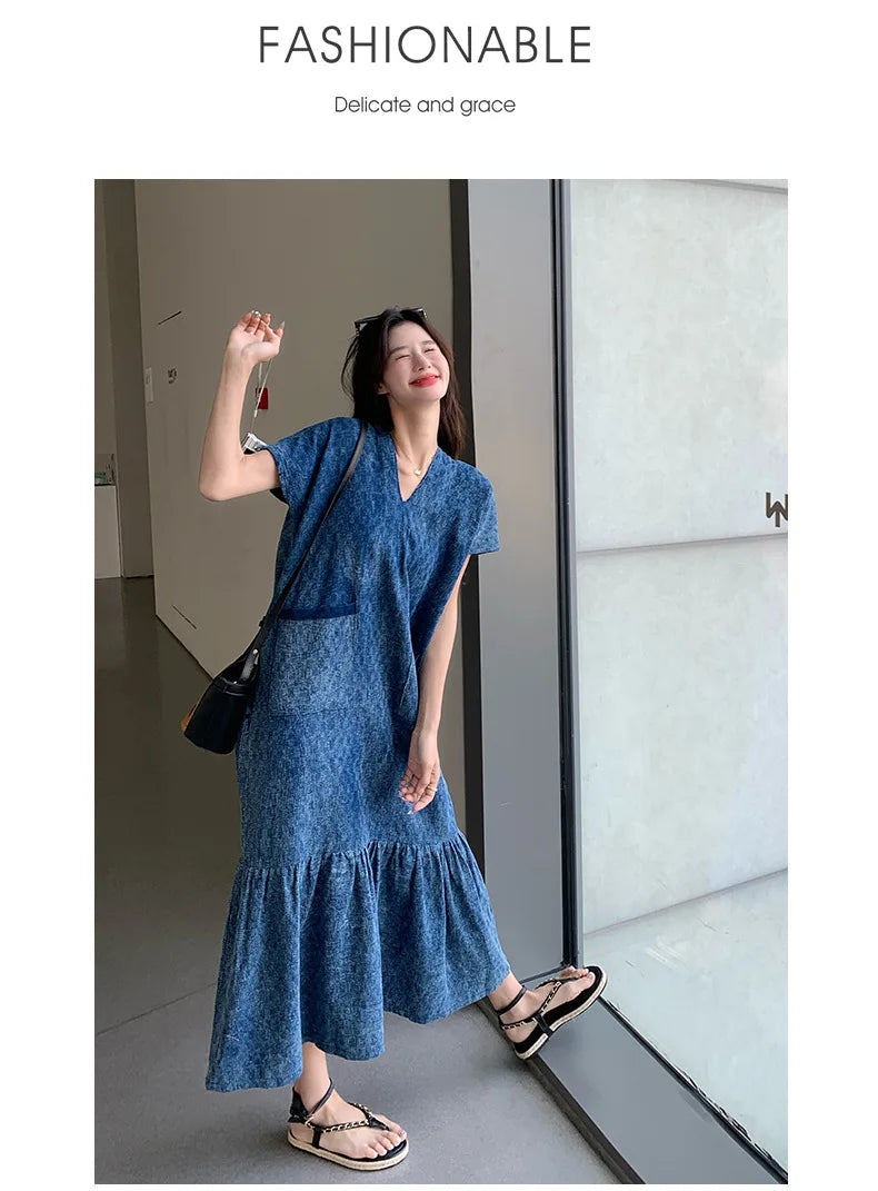 Retro Denim Dress Women's Summer Design Sense Fashion Loose Dress