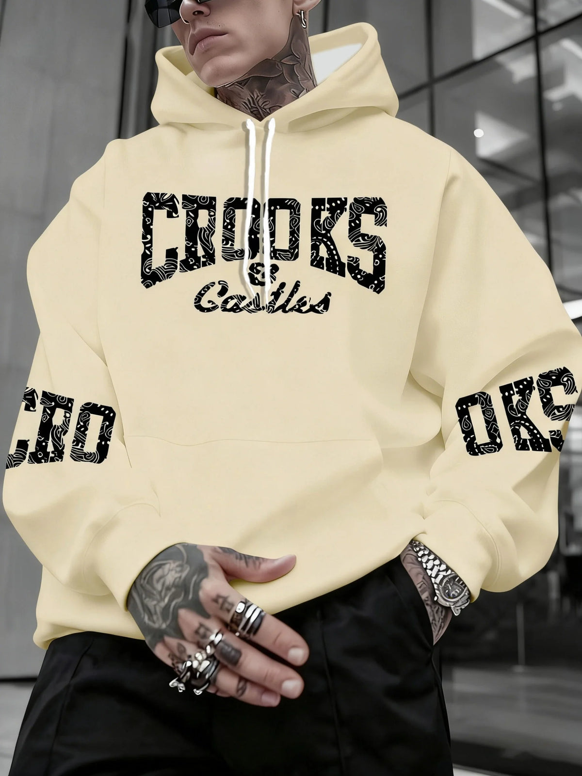 Men's Crooks & Castles Hooded with Iconic Print - Loose Fit Streetwear Hoodie, Slight Stretch Fabric, Machine Washable Winter