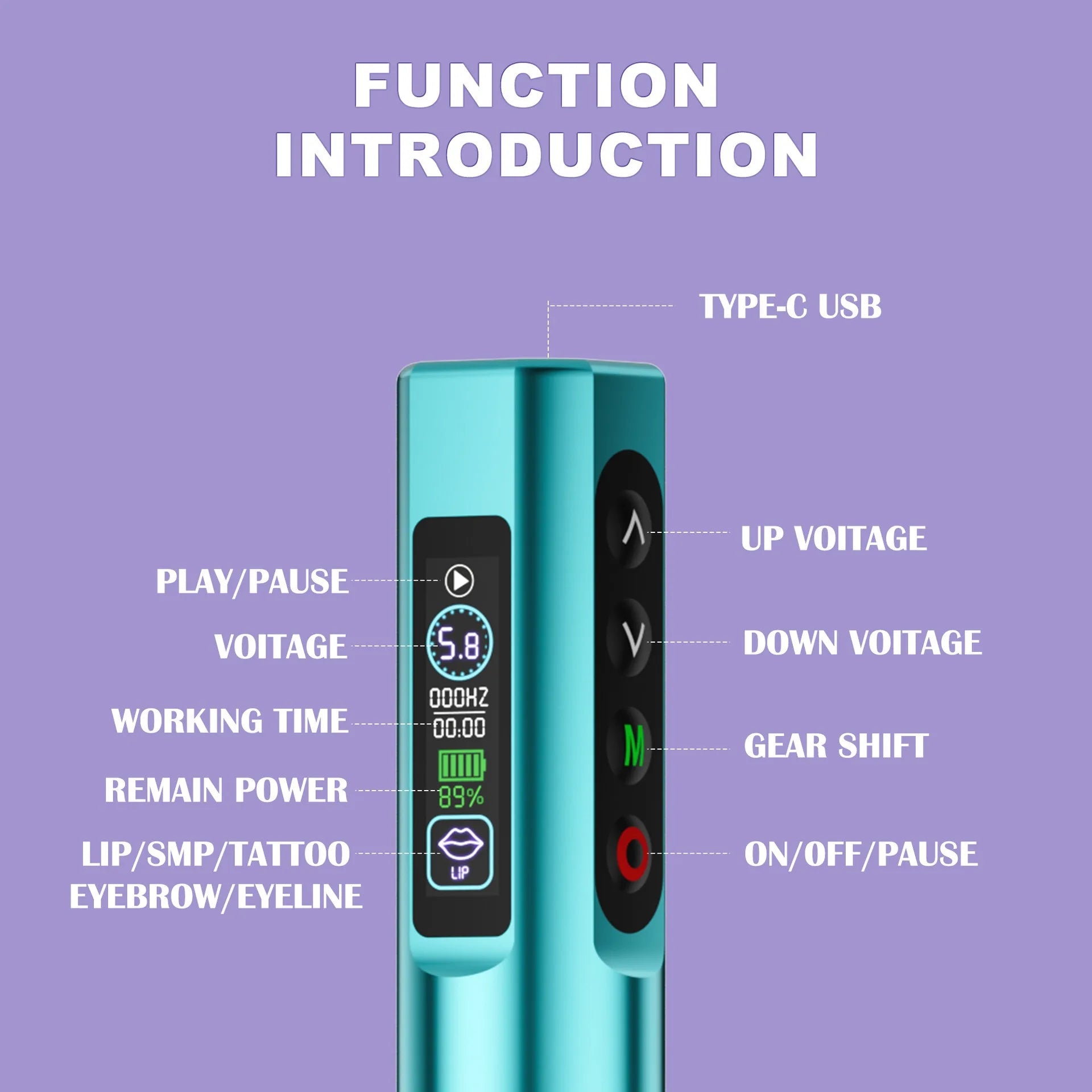 Ybeauty Embroidery Machine Wireless Lithium Battery Pen Hollow Cup Motor Machine P9 Tattoo Pen Color Screen Tattoo Tool