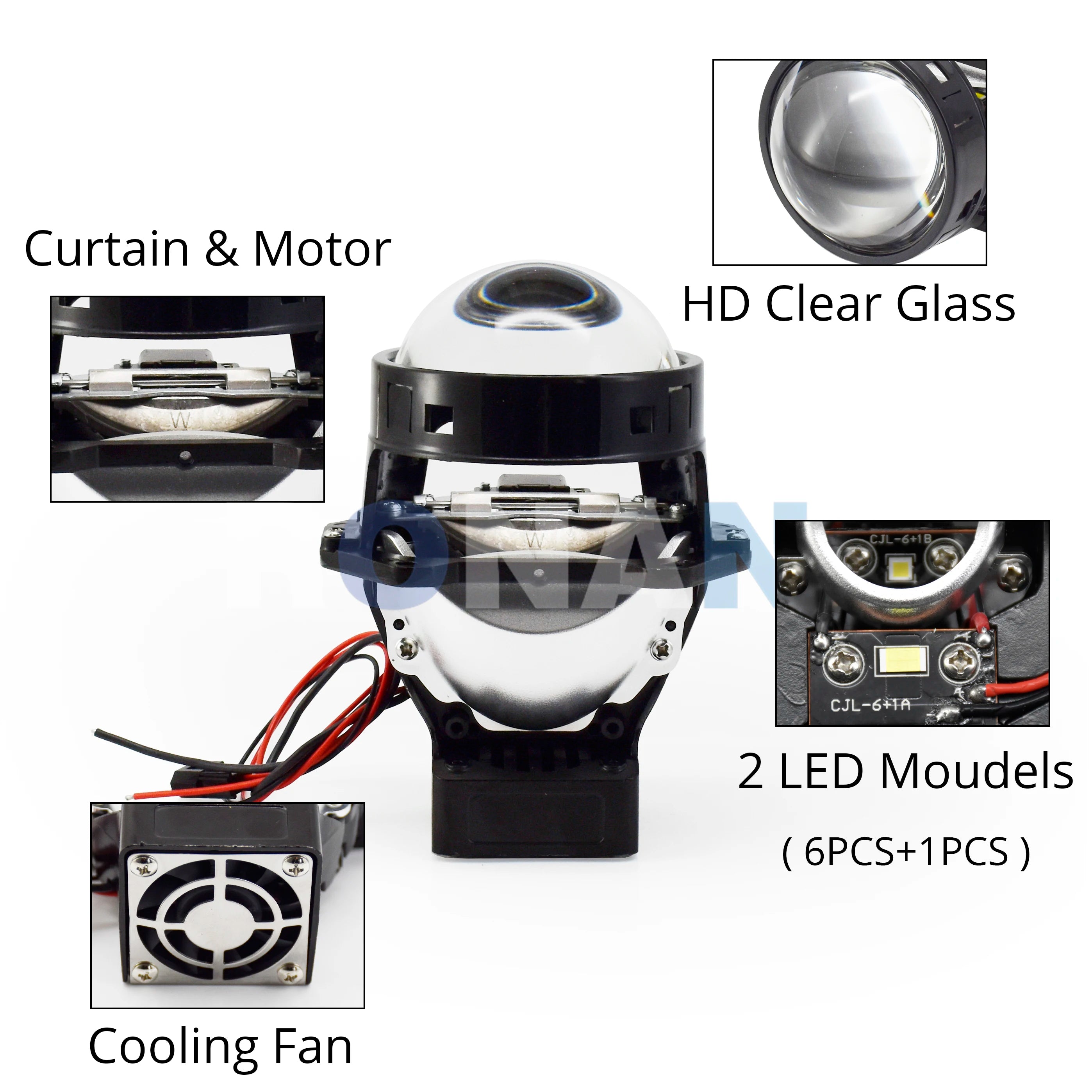 RONAN 56W 3580LUX 7PCS LED Moudels Bi-LED Projector Lens for Hella Model Car Headlight Upgrade Retrofit