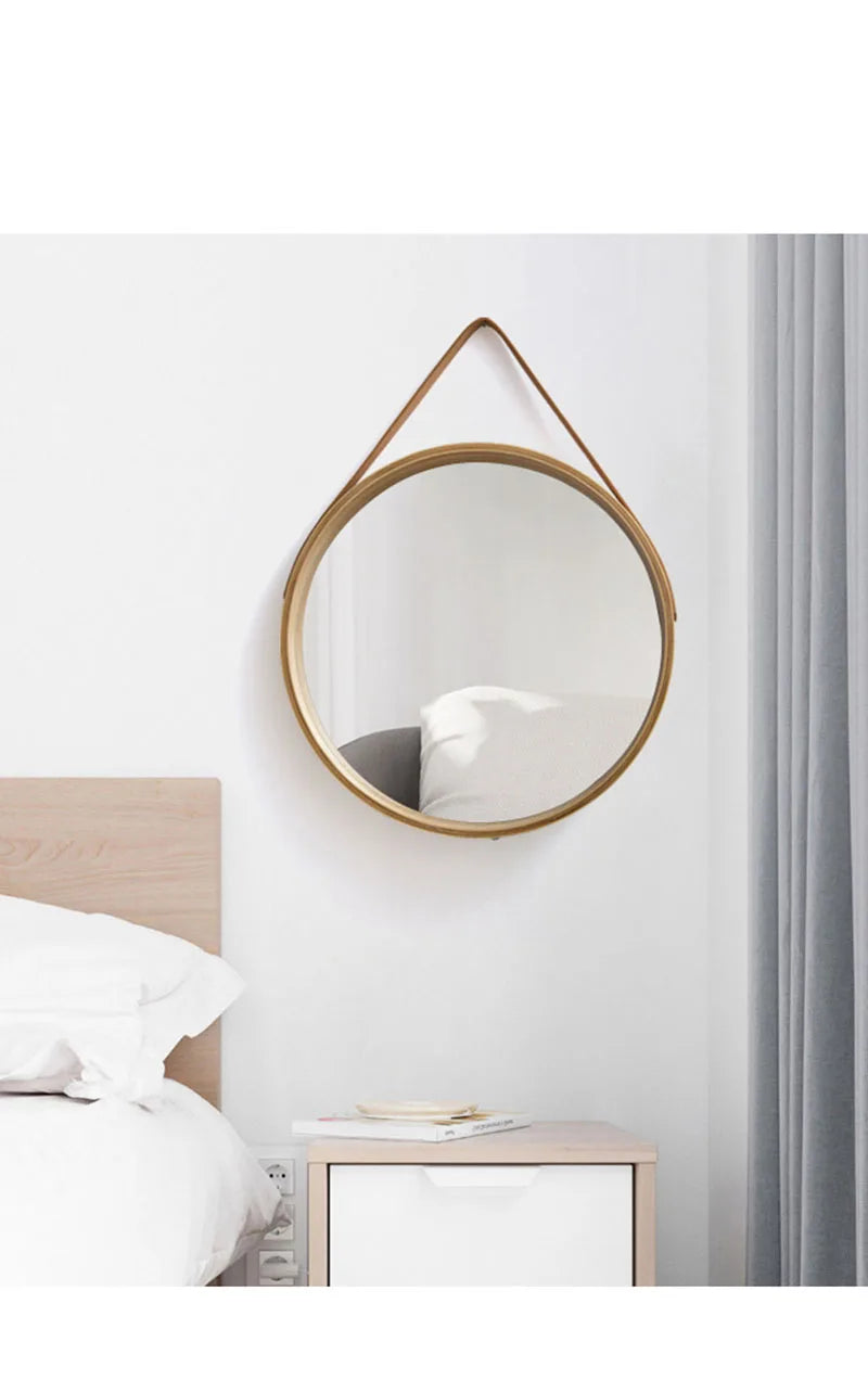 Perforation-free Vanity Mirror Wall-mounted Round Thickened Wooden Border Dressing Mirror Bathroom Mirror Makeup Mirror 전신거울