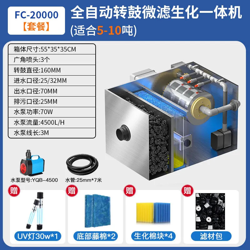 Automatic Koi Pond Filter System Outdoor Fish Pond Circulation Filter with Self-Cleaning & Sewage Discharge Function