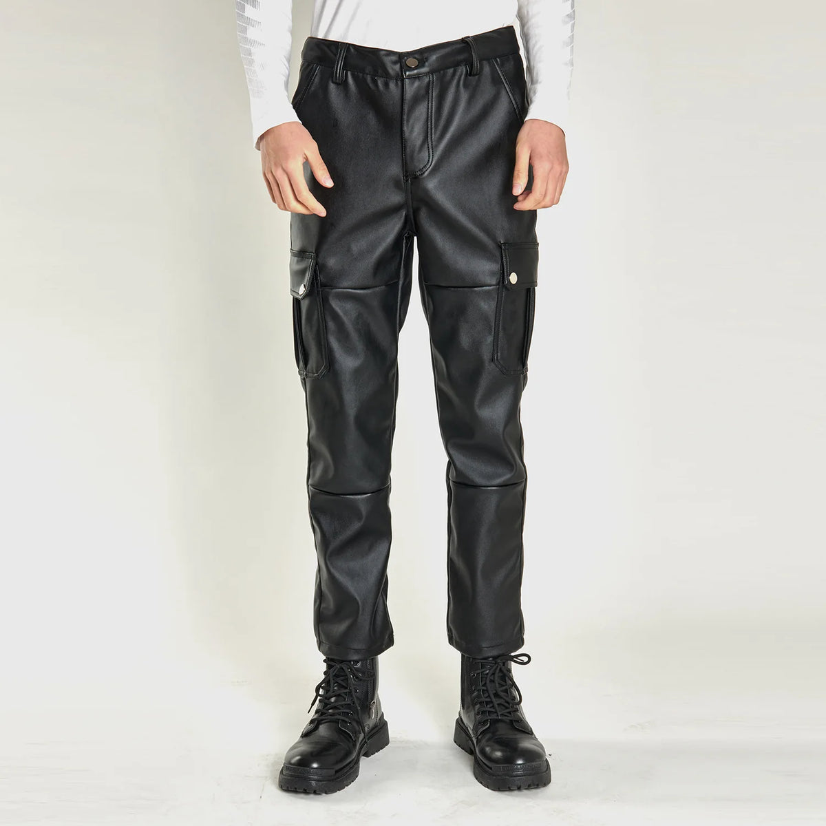 2026 Men's Black Leather Pants, Black Casual Pant, Autumn Fashion Biker PU Pants Loose Comfort Trousers, Khaki Dark Blue 5XL
