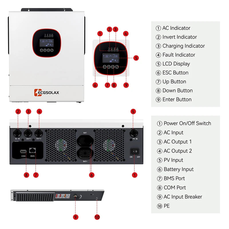 ECGSOLAX 6.5KW 5KW Hybrid Solar Inverter Pure Sine Wave 24V 48V 230V Off Grid Inverter 160A 120A Mppt Solar Controller With WIFI