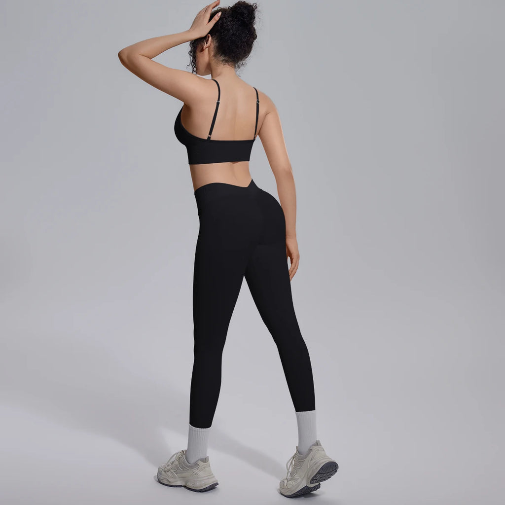 2PCS Woman Yoga Set Shockproof Workout Top Sexy Yoga Bra with Chest Pad High Stretch Seamless Fitness Pants Gym Yoga Set