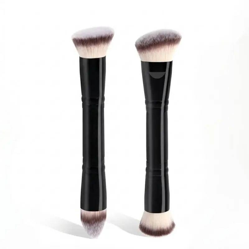 2PCS Dual-Ended Makeup Brush - Angled Contour & Flat Head Foundation Brush for Cream, Liquid Foundation, Seamless Blending