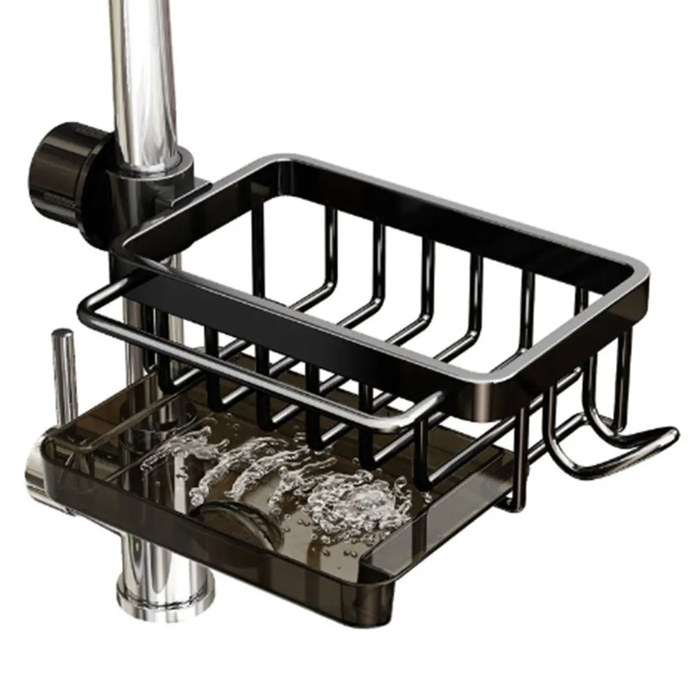 Kitchen Sink Faucet Organizer Detachable Over Faucet Sink Caddy Organizer Faucet Drain Rack with Hook Work with Round Water Pipe