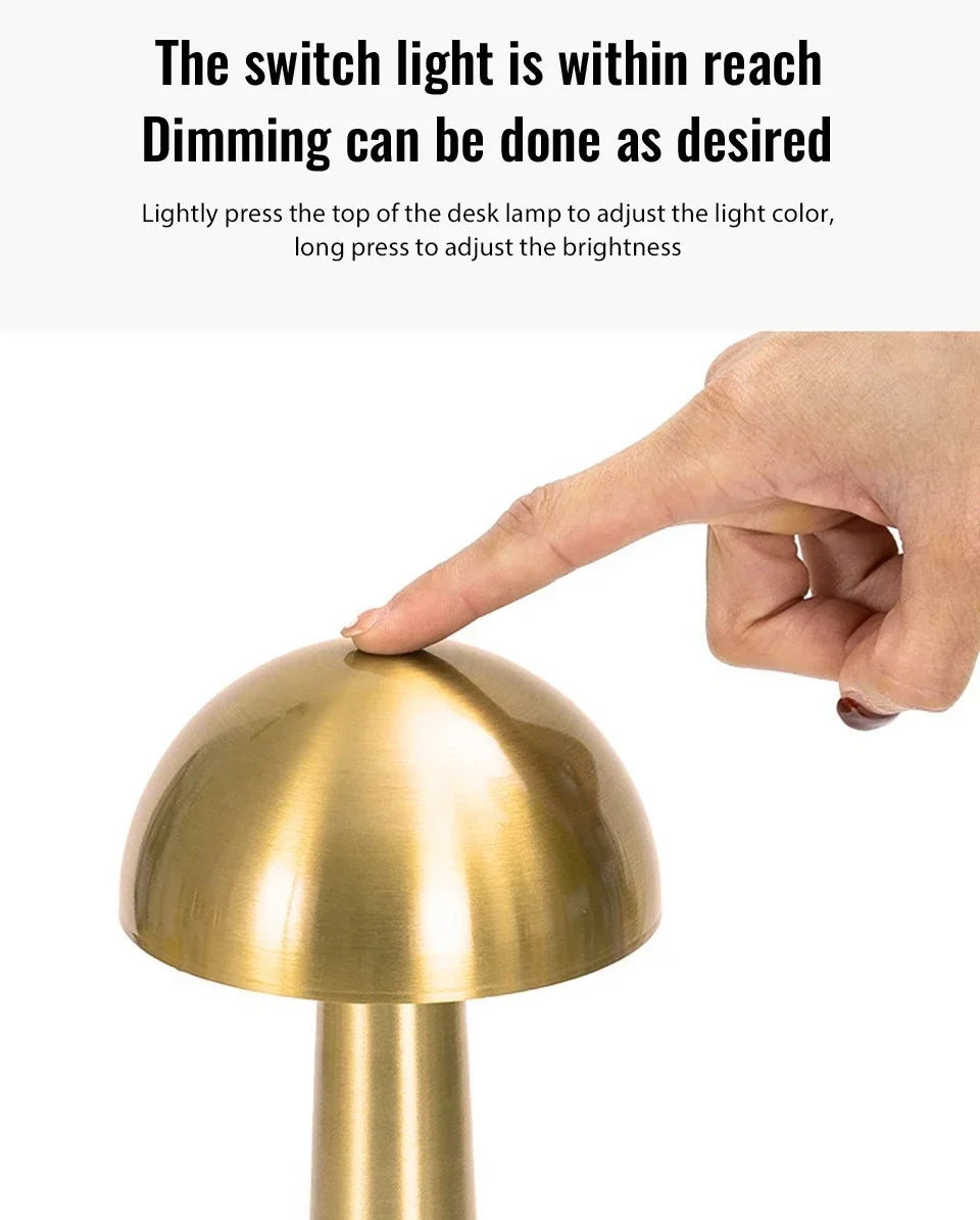 Rechargeable Mushroom Table Lamp Cordless LED Night Light Touch Dimmable Bedside Desk Lamp for Bedroom Living Room Home Decor