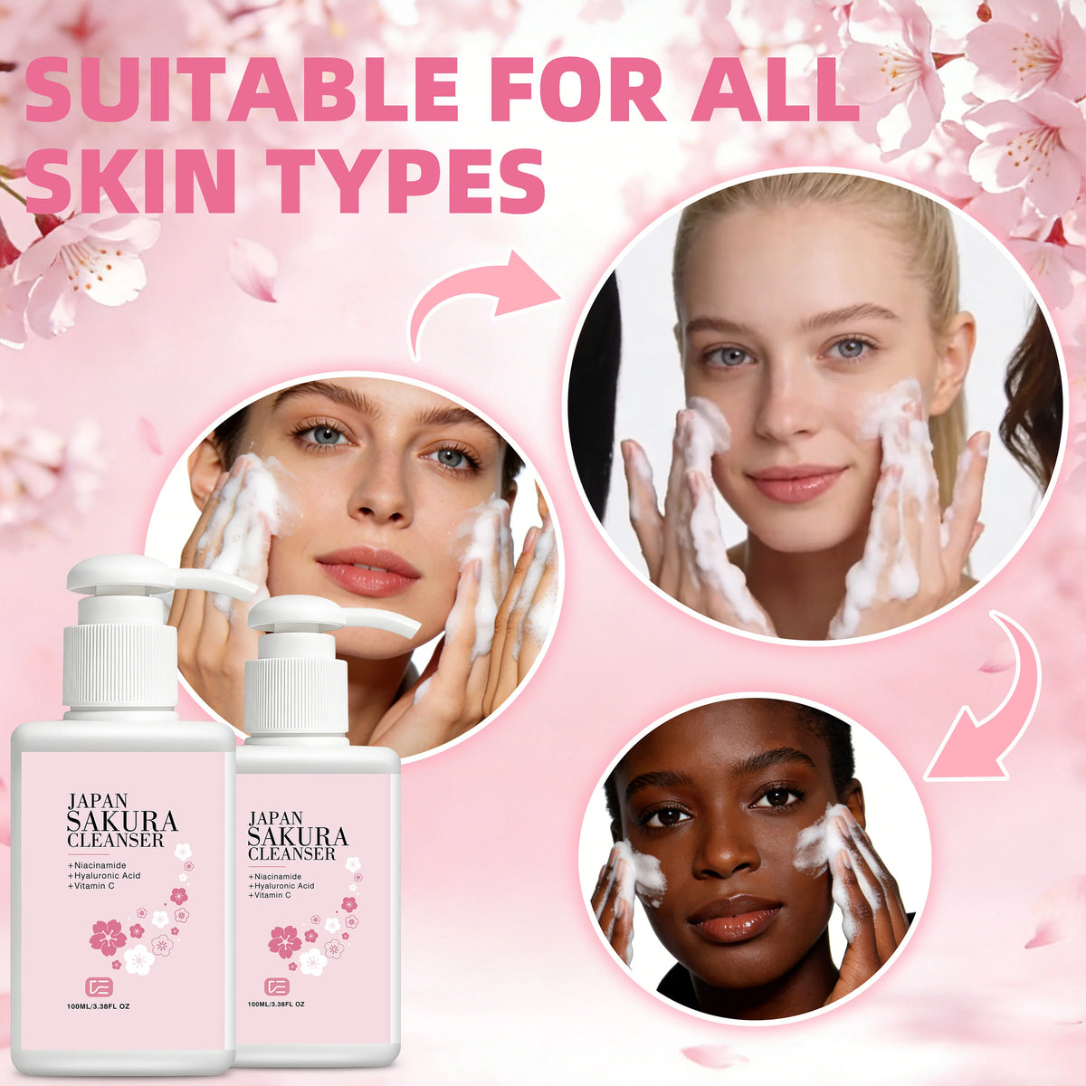 2pcs veérenae JAPAN SAKURA CLEANSER, For Deep Pore Cleansing Face Wash, Daily Makeup Remover for All Skin Types