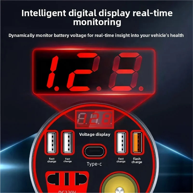 Car Power Inverter 12V / 24V to 220V Multi-Functional Power Converter LED Display Multi-Functional Car Socket Fast Charger