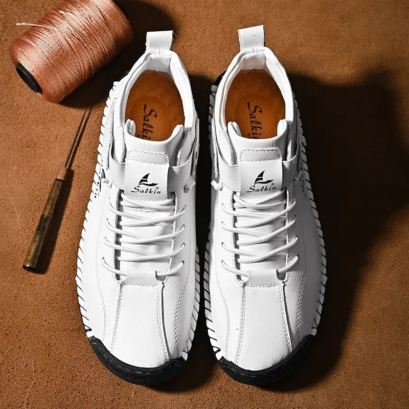 New Leather Casual Men Shoes Design Sneakers Man Breathable Leather Shoes Outdoor Men Ankle Boots