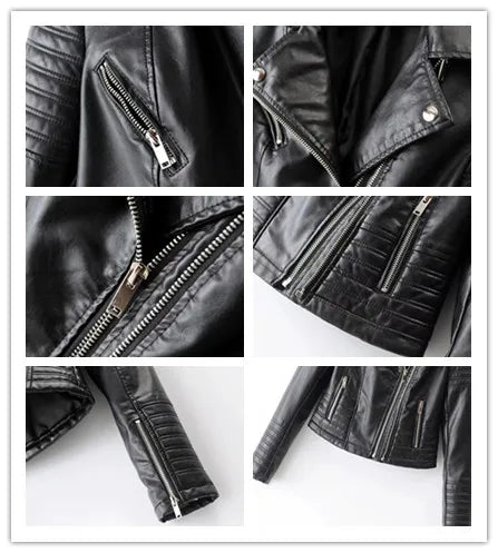 Vintage Women Leather jackets Faux Leather Moto Spring Bomber Jacket Two Zippers Drive Biker Coat PU Windbreak Outwear Autumn