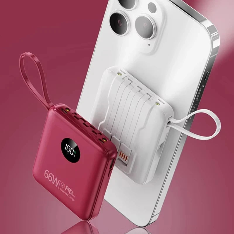 50000mAh PowerBank 66W Super Fast Charging with Cable Large Capacity Compact Portable Mini Shared Four Wire Mobile Power Bank