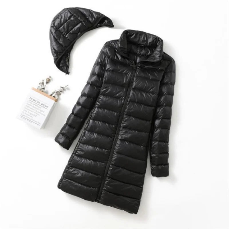 Autumn and Winter Mid-length Vertical Collar Removable Cap Down Jacket Women's Mid-length Korean Style Slim-fit Warm Women's Jac