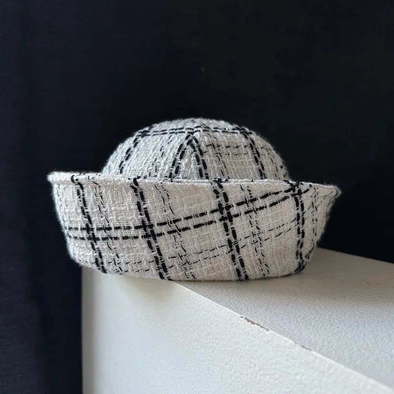 Fall Elegant Tweed Berets for Women Sailor Hat Japanese Versatile Naval Winter Fashion Party Warm Cute Jk Y2K Bucket Hat