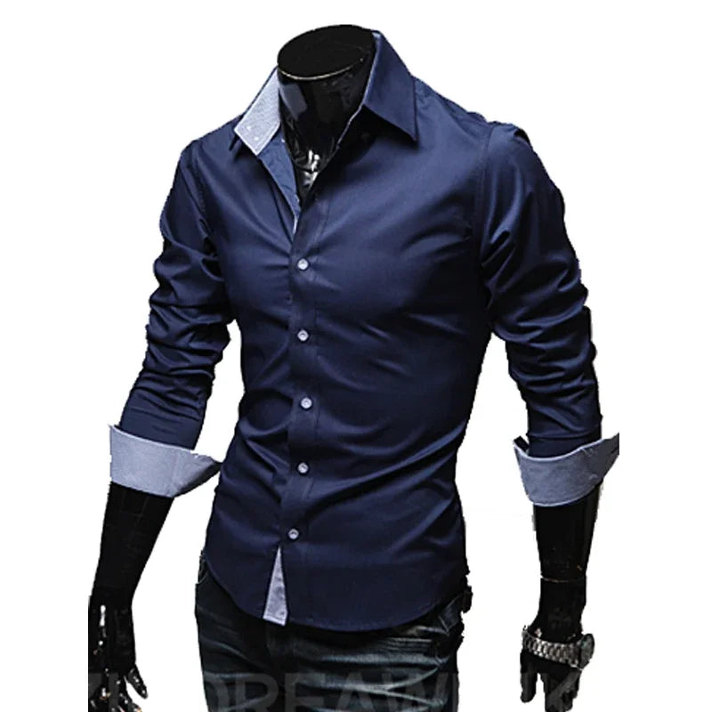 Mens Stripes Shirts Long Sleeved Slim White Social Shirts Casual Male Clothes Business Camisa Masculina Chemise Christmas Shirt