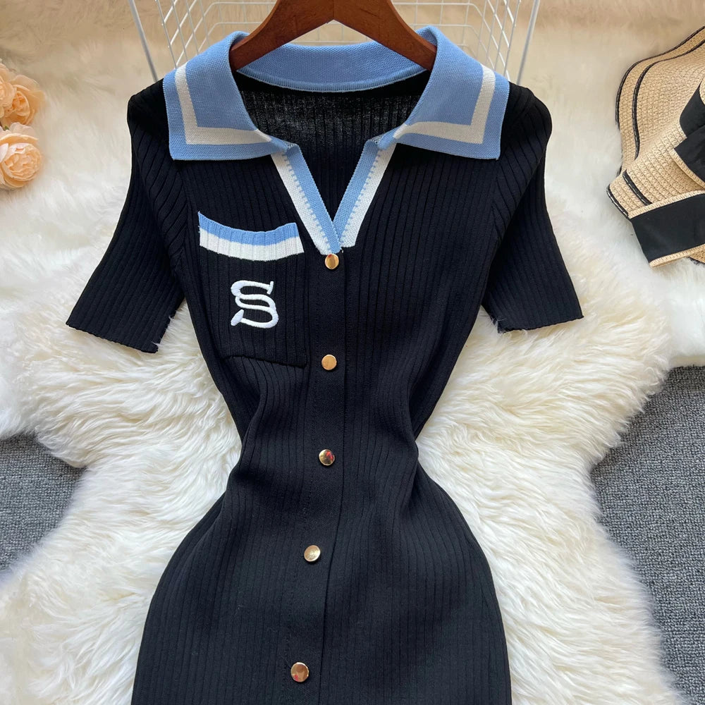 YuooMuoo Brand Fashion Summer Knitted Dress Women 2025 New Y2K Embroidery Long Bodycon Sweater Dress Streetwear Lady Vestidos