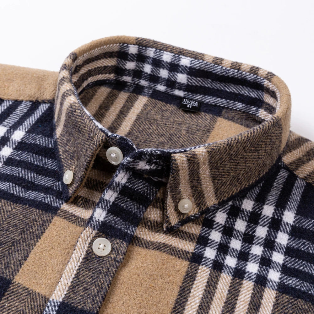 Men's Long Sleeve Flannel Plaid Shirt - Soft Pure Cotton, Button Down Shirts Thick Autumn Winter - Weekend Casual, Going Out