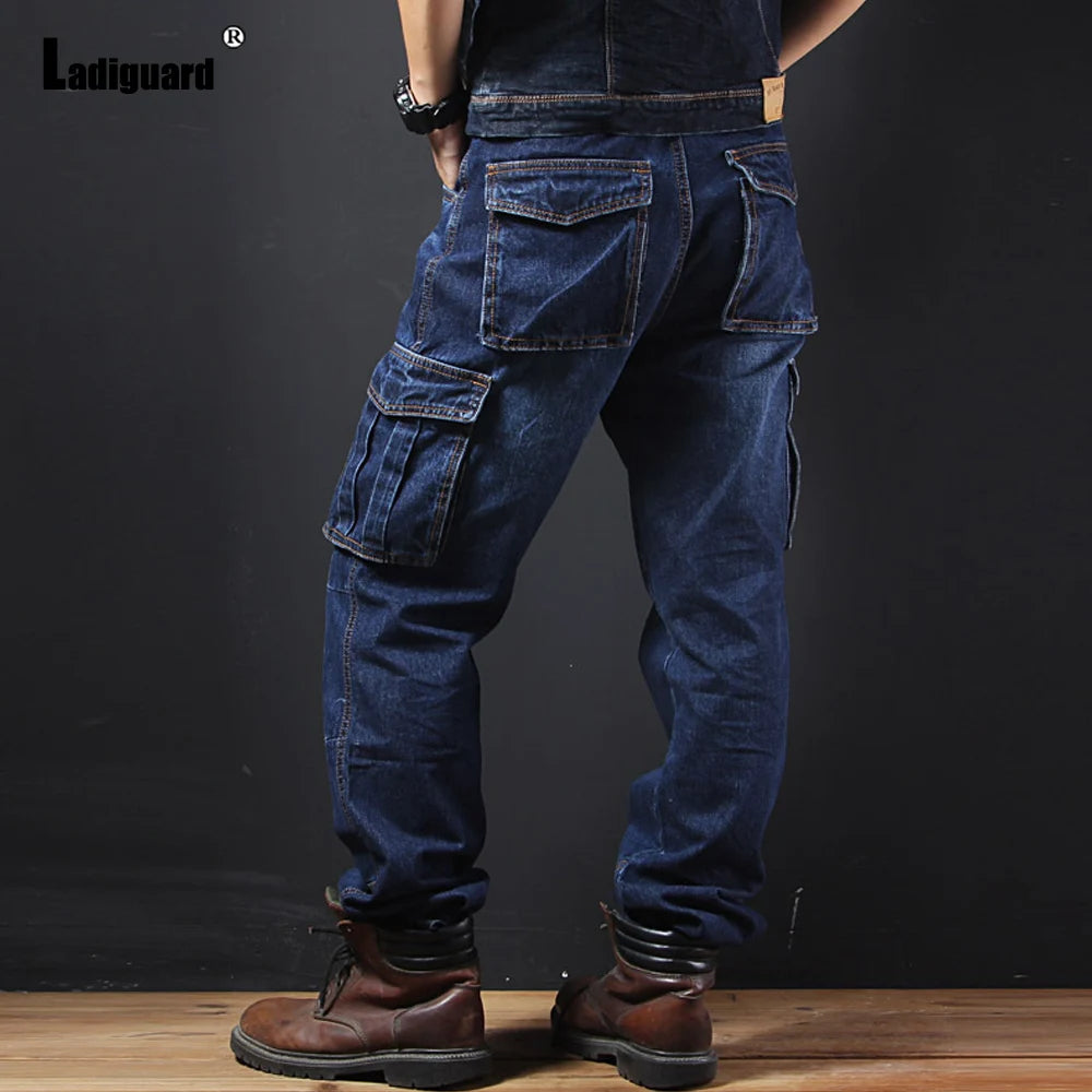 Biggest Size Mens Straight Cargo Jeans Demin Pants 2025 European Style Fashion Multo-Pocket Trouser New Casual Baggy Demin Pants