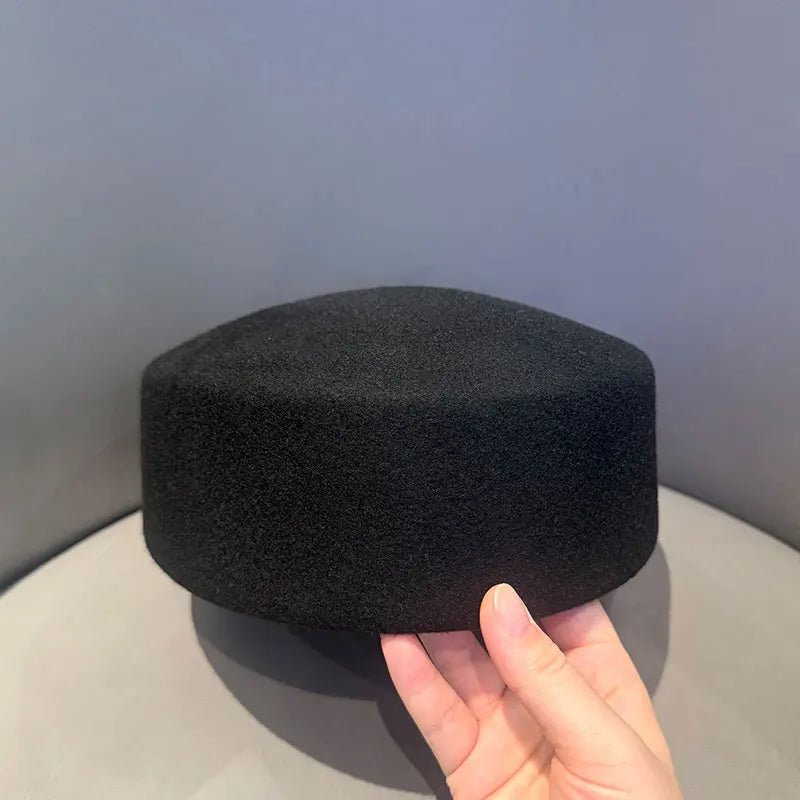 Women Berets Hat Fashion Fall Winter Vintage Concave Top Pillbox Cap 100% Wool Fedoras Hats Wedding Designer Western Church Hat
