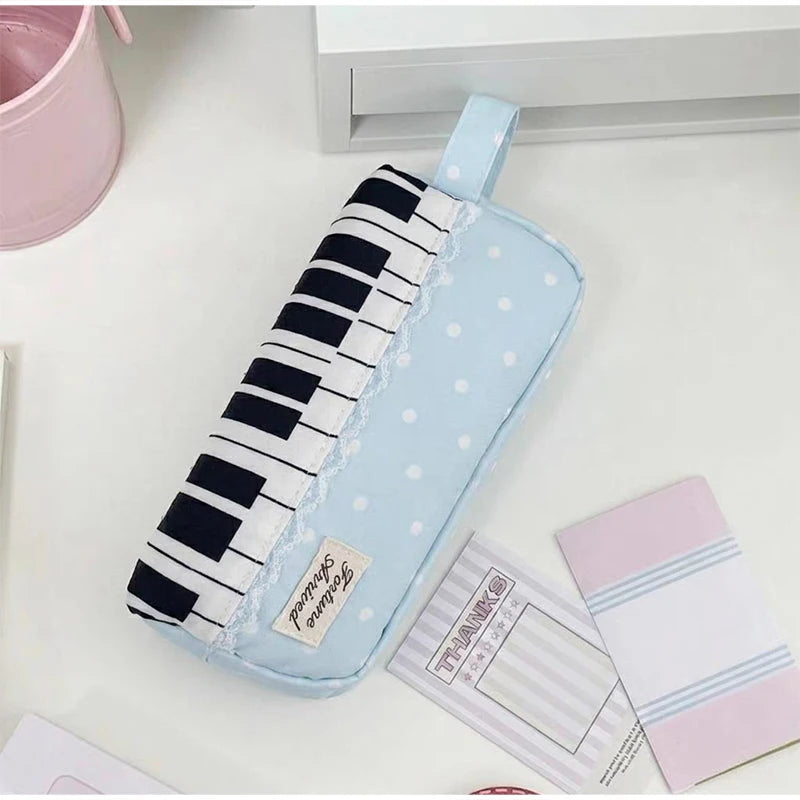 Polka Dot Piano Keyboard Backpack Back-to-school Girl Music Theme Embroidered Nylon Backpack Large Capacity Lightweight Backpack