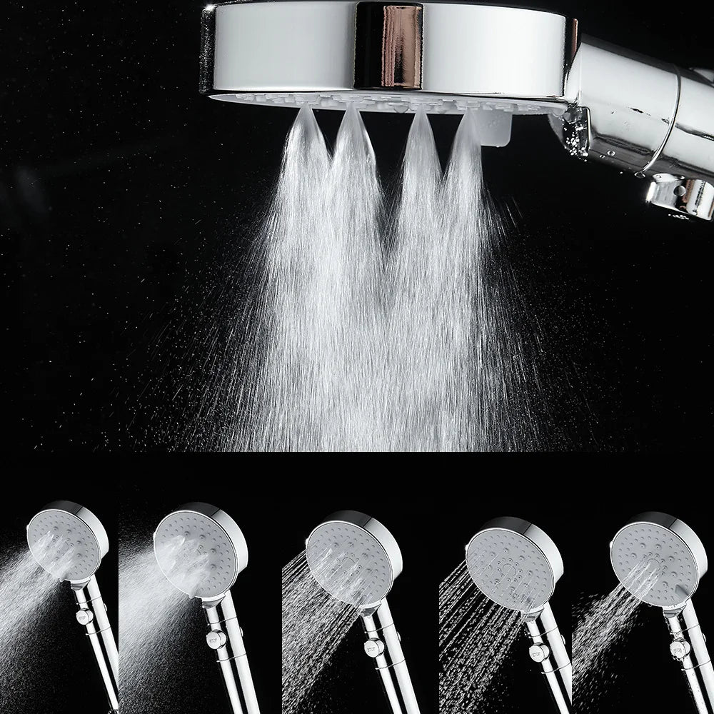 ZhangJi 2025 New 5-Function Shower head with Stop button 10cm Big Panel Silicone gel Hole Easy Cleaning Bathroom Nozzle Sprayer