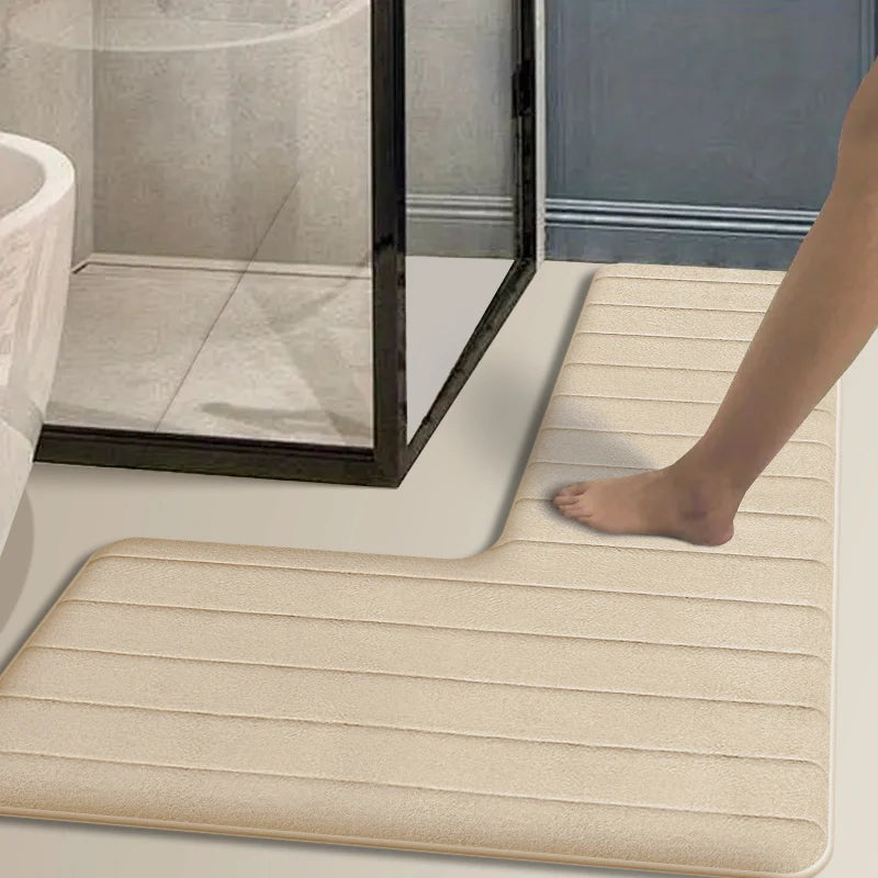 Simple L-shaped striped shower room door absorbent foot mat bathroom non-slip mat dirt-resistant toilet mat door mat
