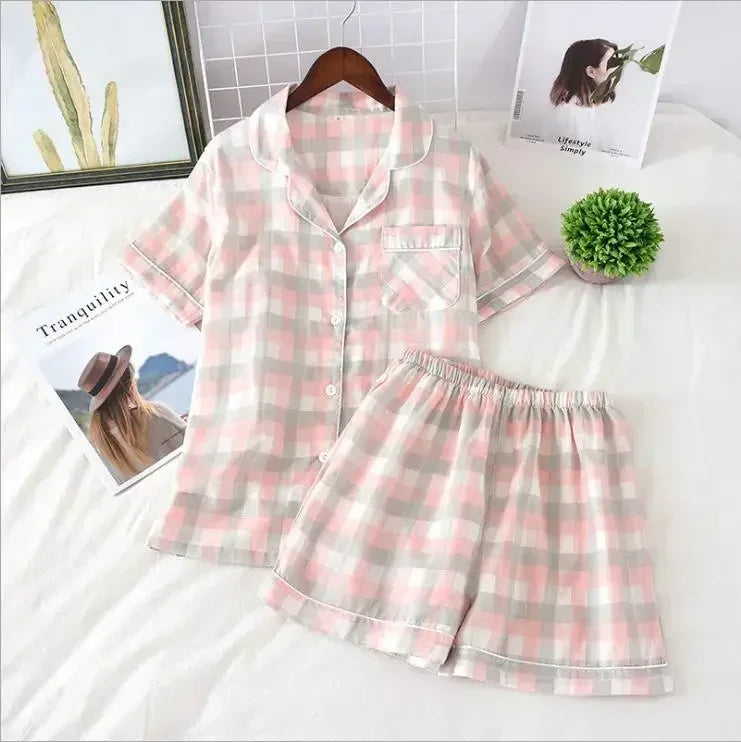 Japanese simple short pyjamas women 100% cotton short sleeves ladies pajama sets shorts Cute cartoon sleepwear women homewear