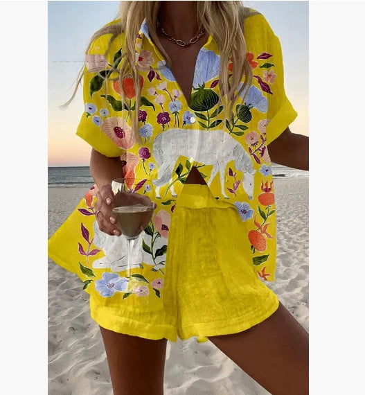 2025 New Summer Vacation Shorts Set 3D Printed Seaside Tropical Casual Lapel Shirt Blouse Top Shorts 2-Piece Suits Beach Holiday