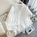 Fashion Back Slit Chiffon Sun Protection Blouse Women Summer New Loose Thin Tops Y2K Korean Chic Long Sleeve Lapel Shirts