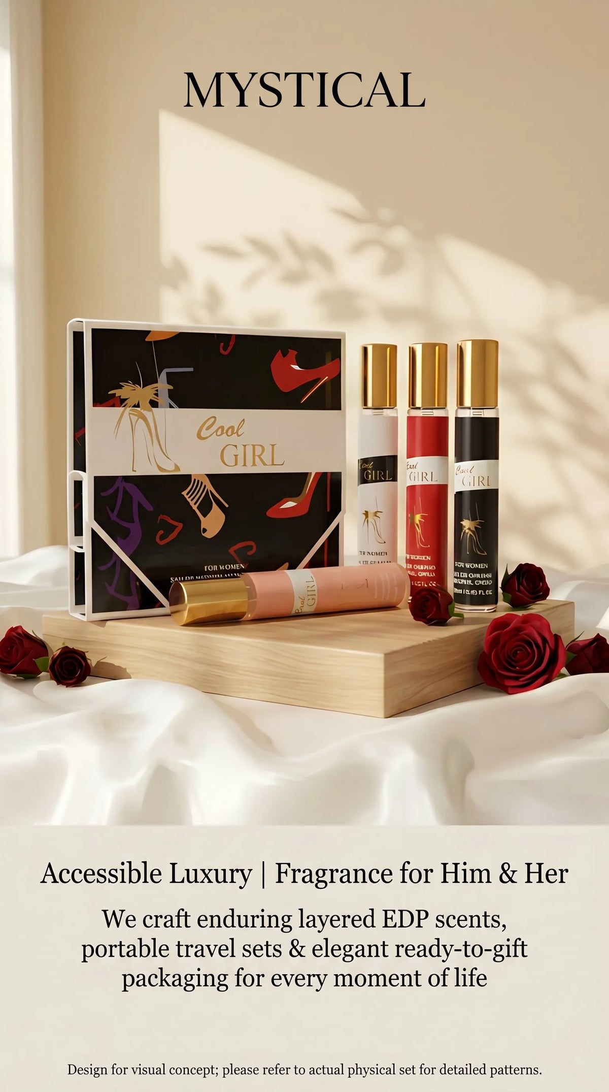 MYSTICAL Urban Muse 4pcs Women's Perfume Variety Gift Set, Long Lasting EDP Fragrance Selection for Office Wear, Date Night & Parties, Sensual Rose, Rich Gourmand & Fresh Pear, 0.68oz X 4 Portable Sprays, Luxury Beauty Fragra