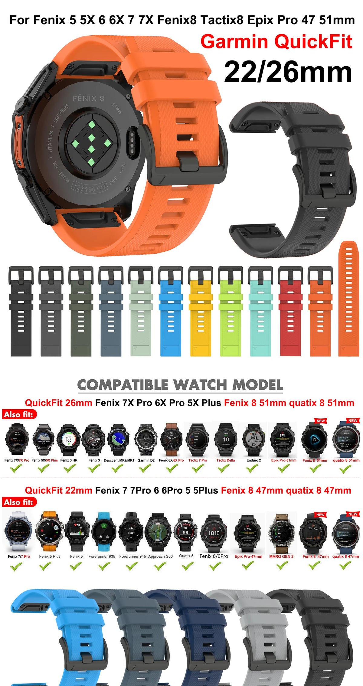 22 26mm Silicone Watch Band for Garmin Fenix 6 6X Pro 5X 5 Plus 7 7X Solar Watchband Bracelet for Fenix8 Epix Pro 47 51mm Corrra