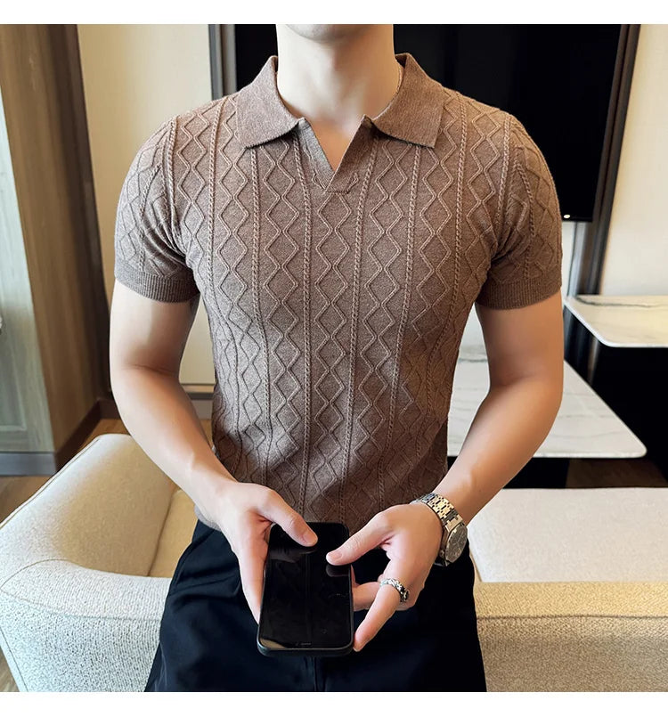 Polo Style Sweaters For Men Autumn Winter New Slim Fit Short Sleeve Mens Casual Sweater Turn Down Collar Knitted Pull Homme 3XL
