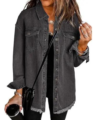 Women's Trendy Washed Denim Jacket New Spring Autumn Trimmed Edges Casual Classic Fit Jeans Jacket for Ladies