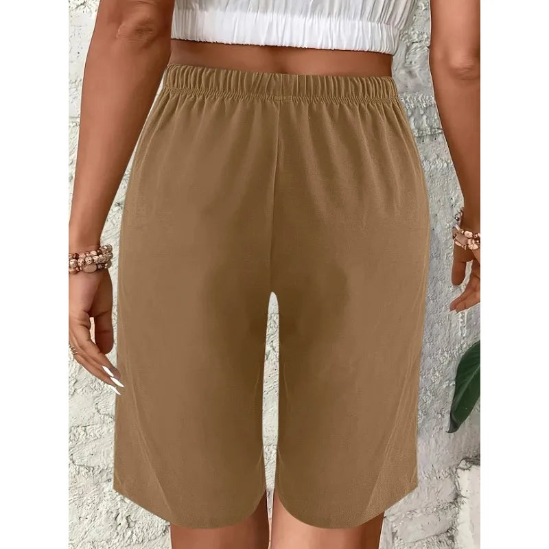 Plus Size 1XL-5XL Women's Fashionable Elastic Waistband Drawstring Loose Casual Comfortable Cropped Pants
