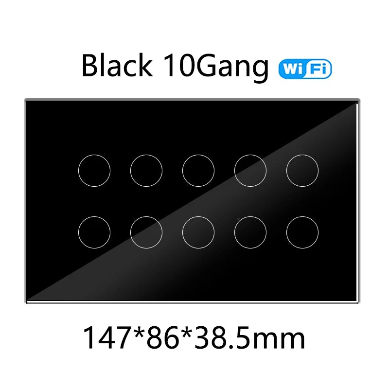 WIFI Smart Touch Light Wall Switch Interruptor Glass Panel 8/10 Gang 147*86mm Work Tuya APP  Whole house intelligent control