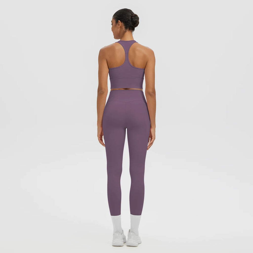 2PCS/set Gym Sports Yoga Suit for Women's Solid Color High Stretch Quick Drying Legging Yoga Pants Gather I-shaped Vest Yoga Set