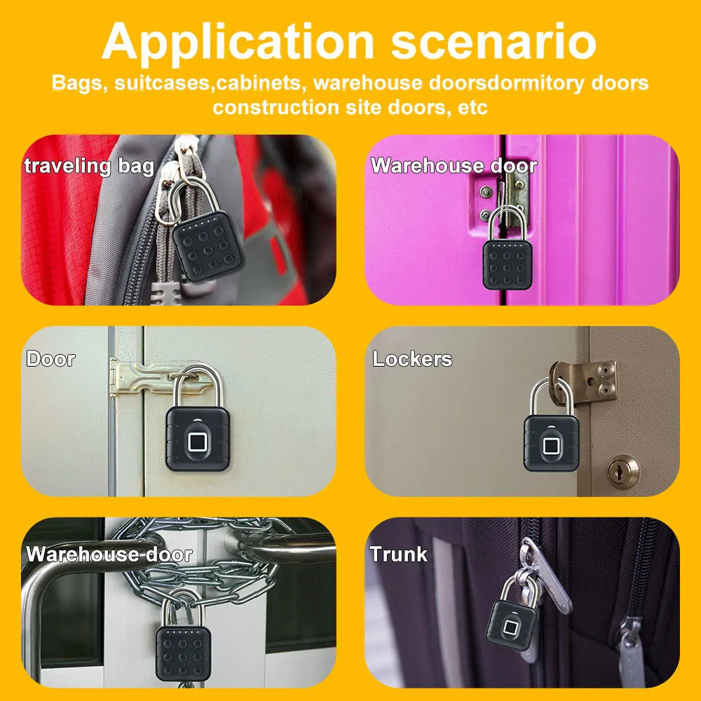 Smart Biometric Fingerprint Pad Lock Keyless Anti Theft Padlock IP67 Waterproof Home Travel Security Electronic Password Lock